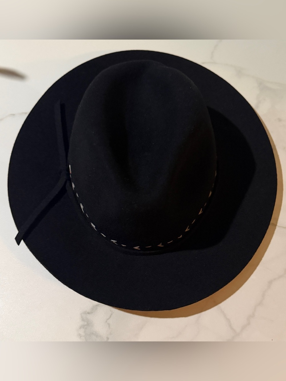 ADORA Black Fedora Hat with White Stitch Detail - Picture 6 of 15
